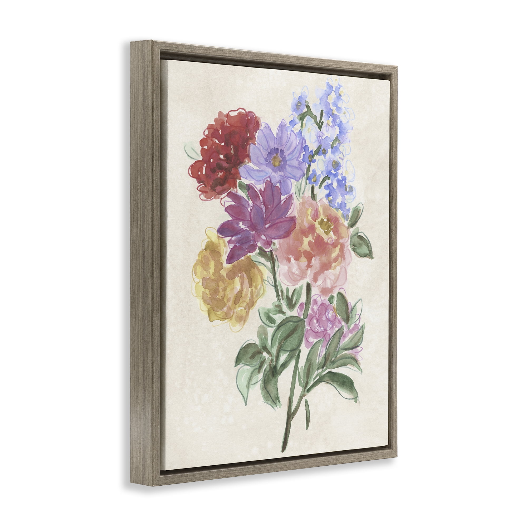 Stupell Industries Blooms On Parchment Brown Framed Floater Canvas Wall Art, design by June Erica Vess