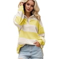 thumbnail image 2 of Women Striped Color Block Polo Sweatshirt Lapel Collared Long Sleeve Oversized Shirt Trendy Spring Clothes (Yellow M), 2 of 5
