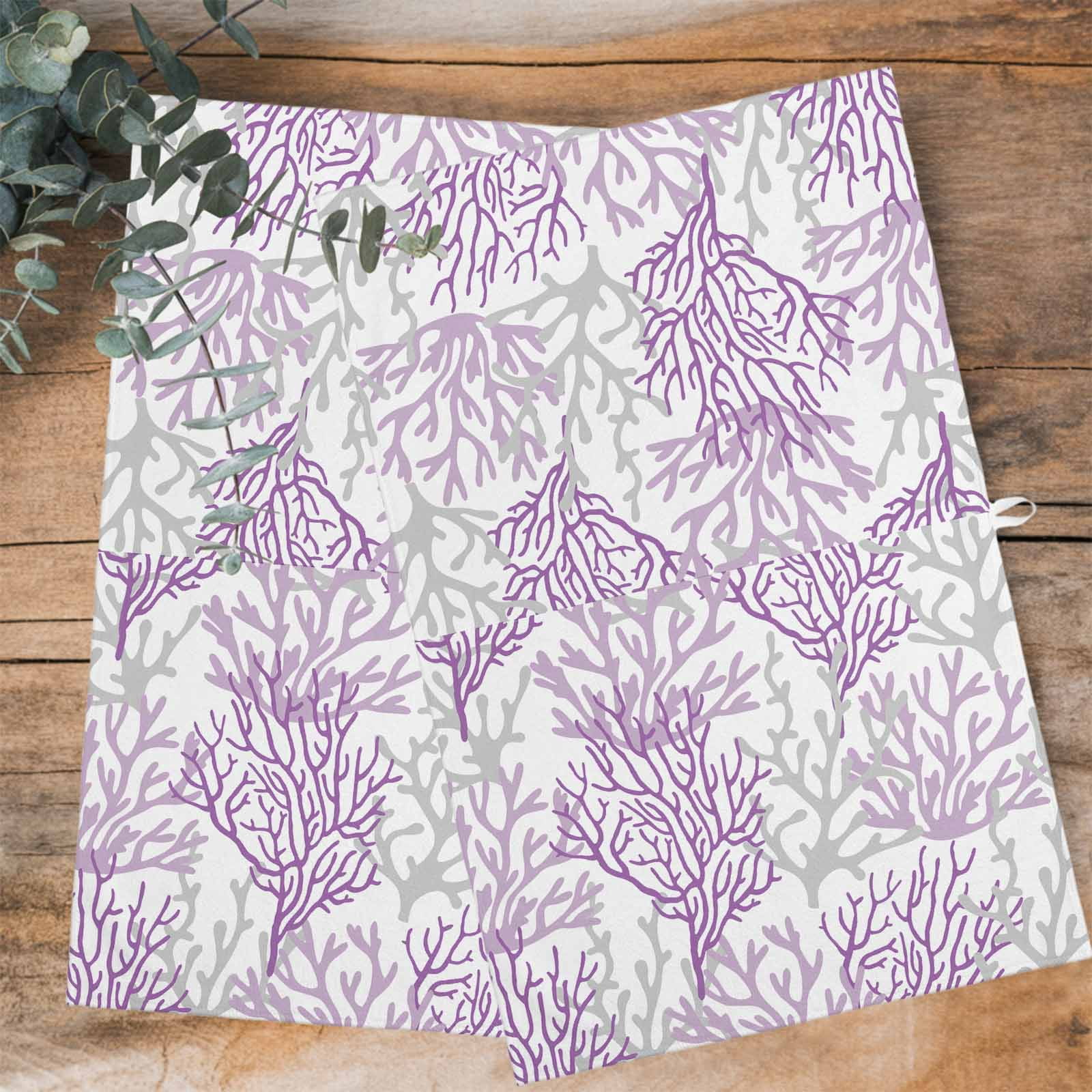 Purple Gray Coral Coastal Kitchen Towels Set of 4, Water Absorbent Dish Towel, Summer Beach Seaside Nautical Decorative Hand Towels - Quick Drying Cloth for Cooking Baking, 18x28 Inch