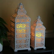 Temple Moroccan Style Lantern Decorative Candle Holder for Home Decor, White, Set of 2