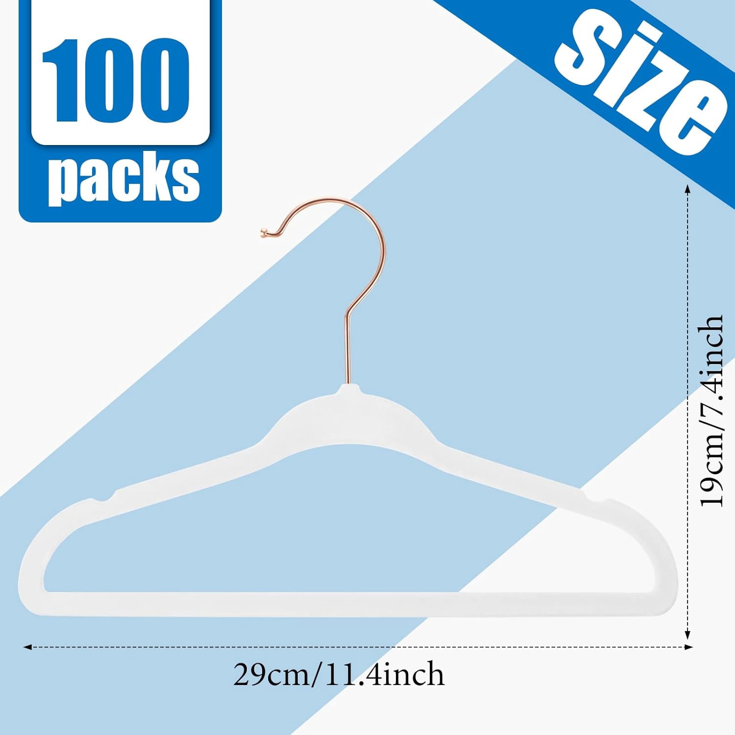 Anti-Slip, Lightweight, Space Saving White Velvet Infant Clothes Hangers, 100 Pieces