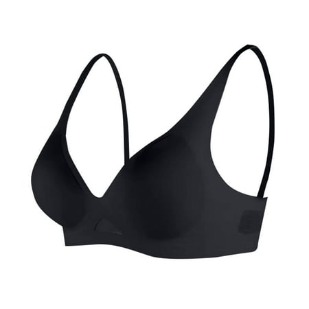 Gnurob Women Wirefree Bralette Thin Padded Underwear Plunge Brassiere Beauty Back Smoothing Bras Full Coverage Bra Cozy Breathable Bralette Clearance Saving Black Small