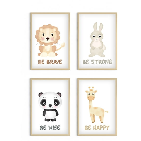 Awkward Styles Wild Baby Animals Portrait Set of 4 Woodland Nursery Art Kids Playroom Posters Baby Girl Boy Bedroom Decor Ideas Bunny Lion No Frame