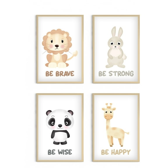 Awkward Styles Wild Baby Animals Portrait Set of 4 Woodland Nursery Art Kids Playroom Posters Baby Girl Boy Bedroom Decor Ideas Bunny Lion No Frame