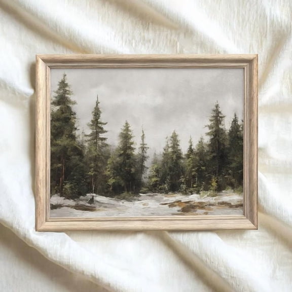 Vintage Winter Pine Forest Print, Antique holiday Poster, Size 24''x36''-Gategoo