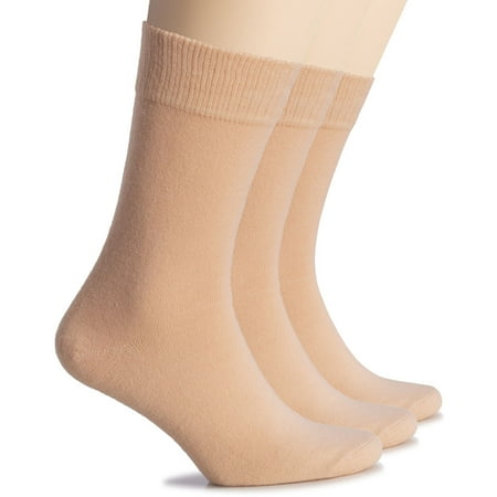 HUGH UGOLI Wool Socks for Women | Soft, Comfy, Warm Winter Crew Socks | Cozy Boot Socks, Comfort Seam & Non Binding, 3 Pairs, Salmon, Shoe Size: 6-9