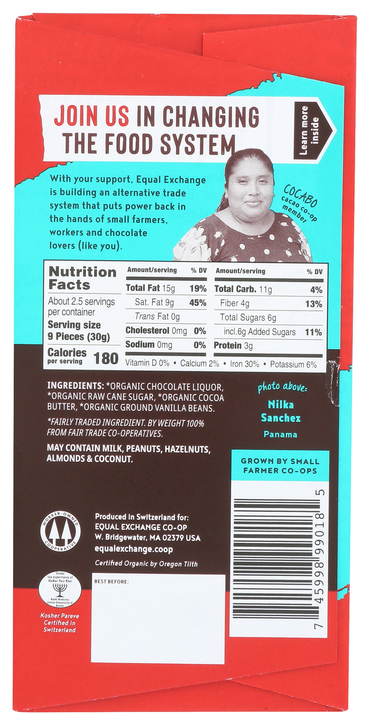 Pack of 12, Equal Exchange 80% Cacao Organic Panama Extra Dark Chocolate, 2.8 oz