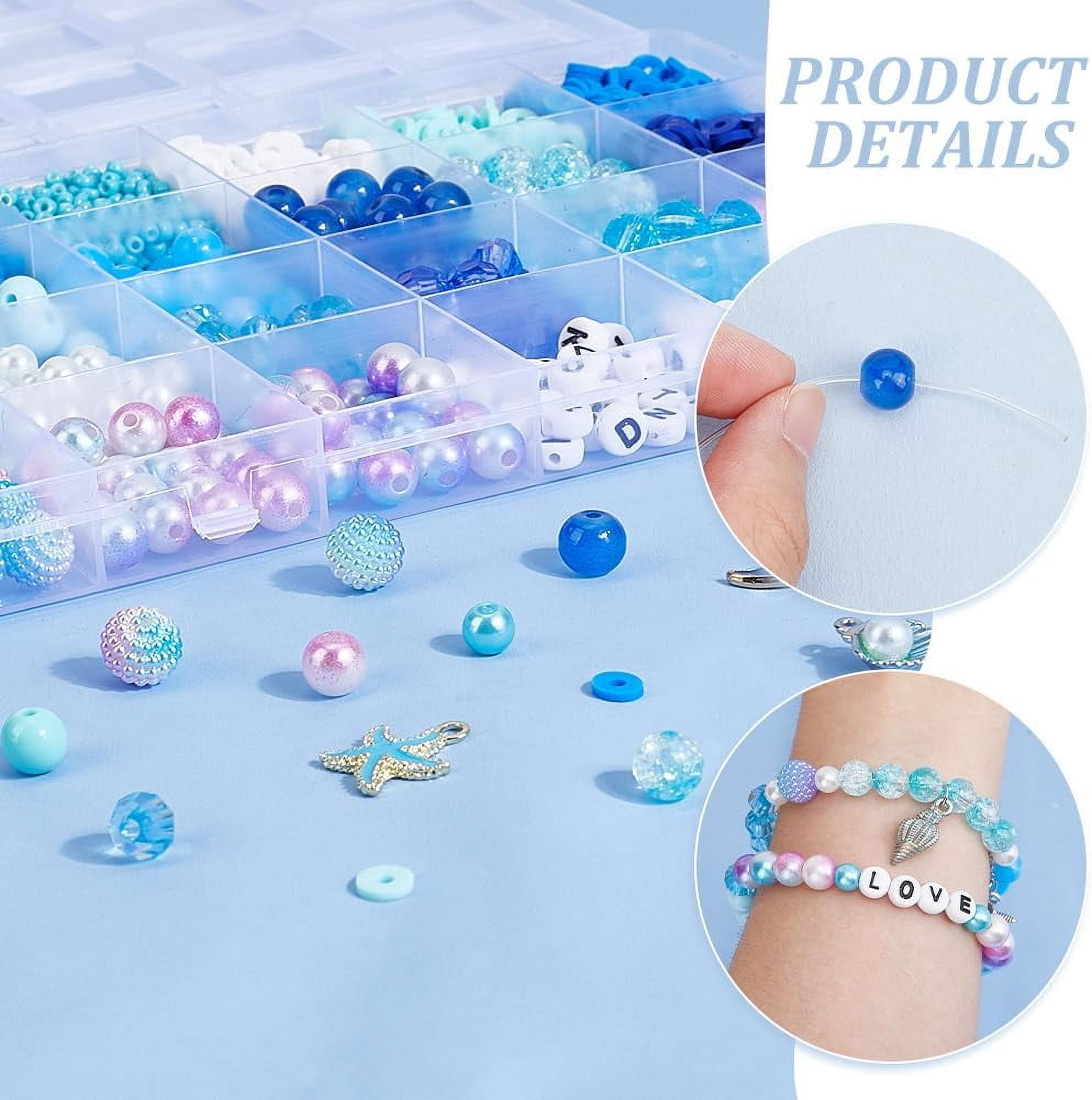 Ocean Theme Beads Kit - 1863pcs 24 Styles 6mm Polymer Clay 3mm Glass Seed Alphabet Letter Shell Starfish Pendants for Earring Crafts