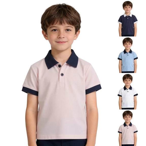 Fozruso Boys Summer Short Sleeve Collared Shirt Casual Comfortable Uniform Shirts for Kids Back to School Wear