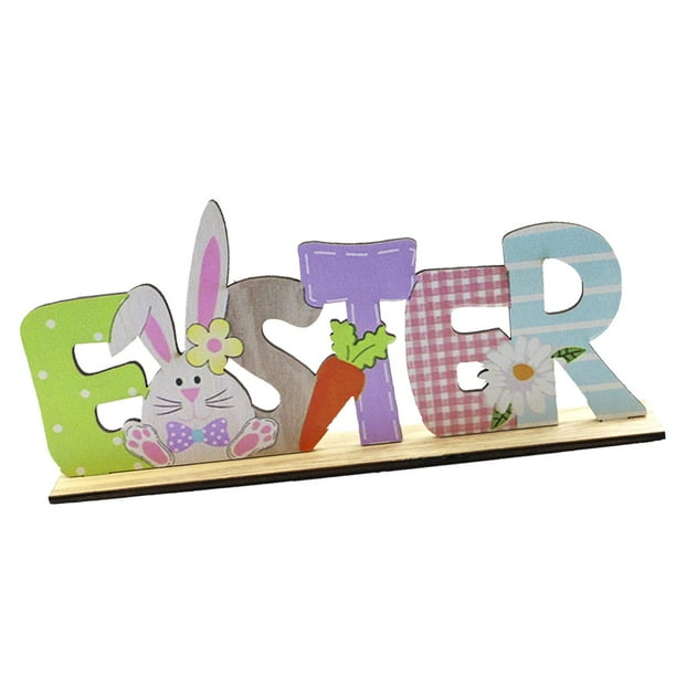 Adorno de madera de Pascua para primavera, figura impresa, suministros para fiestas, manualidades, juguetes, letrero de mesa, bricolaje, para árbol, escritorio, habitación, Pascua horizontal