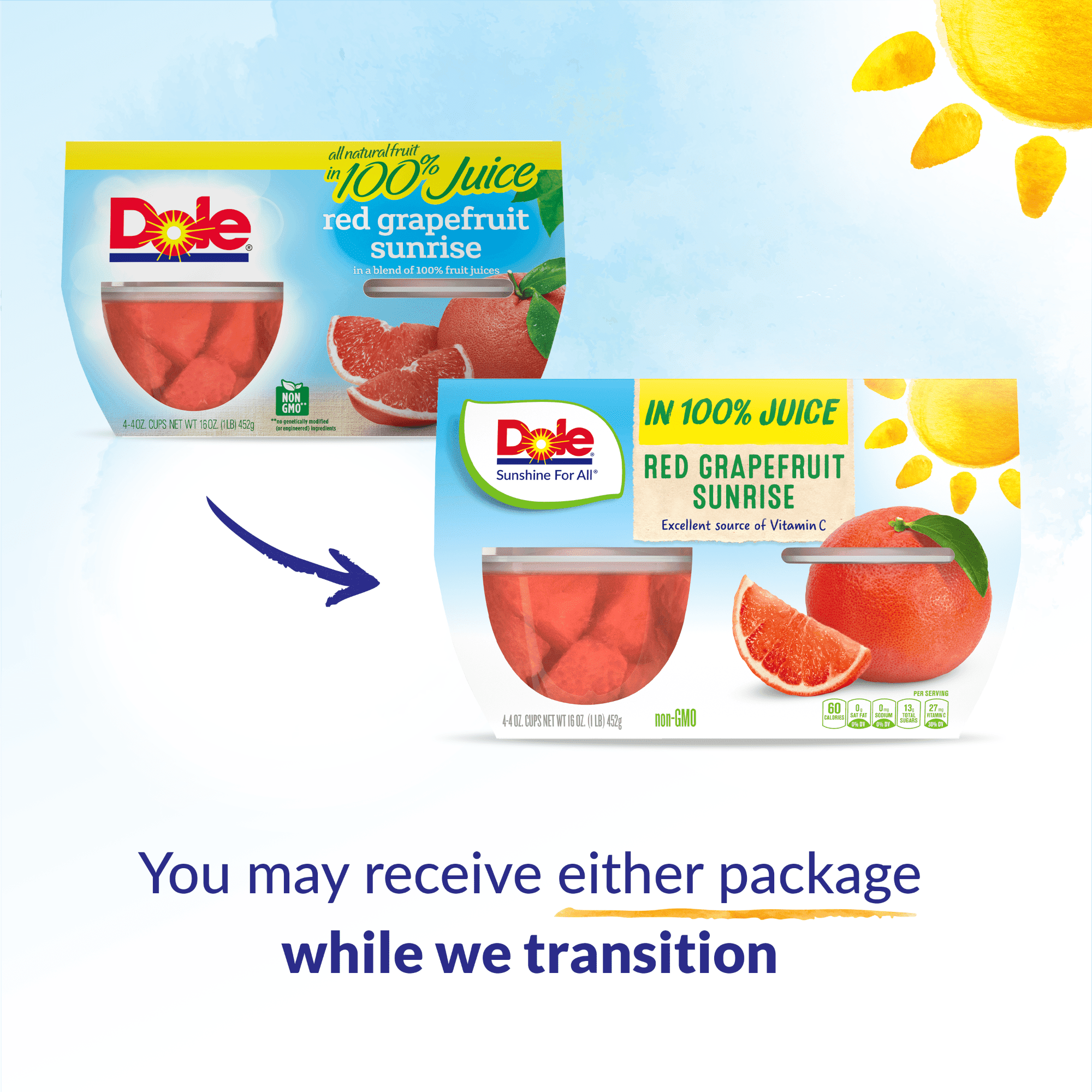 (4 Cups) Dole Fruit Bowls Red Grapefruit Sunrise in 100% Fruit Juice, 4 oz