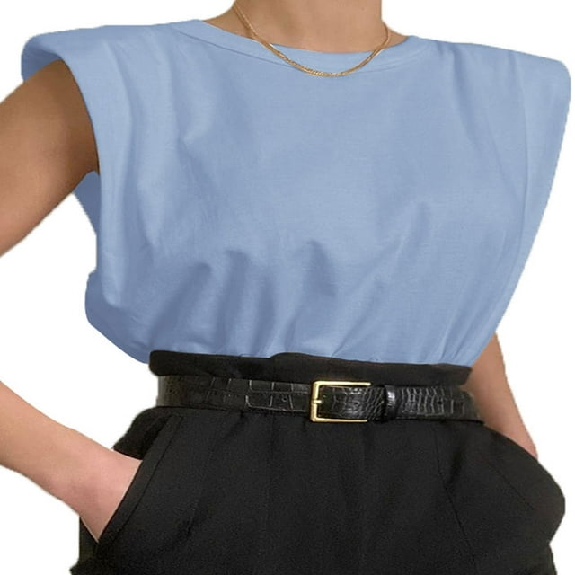 Tee-Shirt Sans Manches en Coton Rembourré pour Femmes