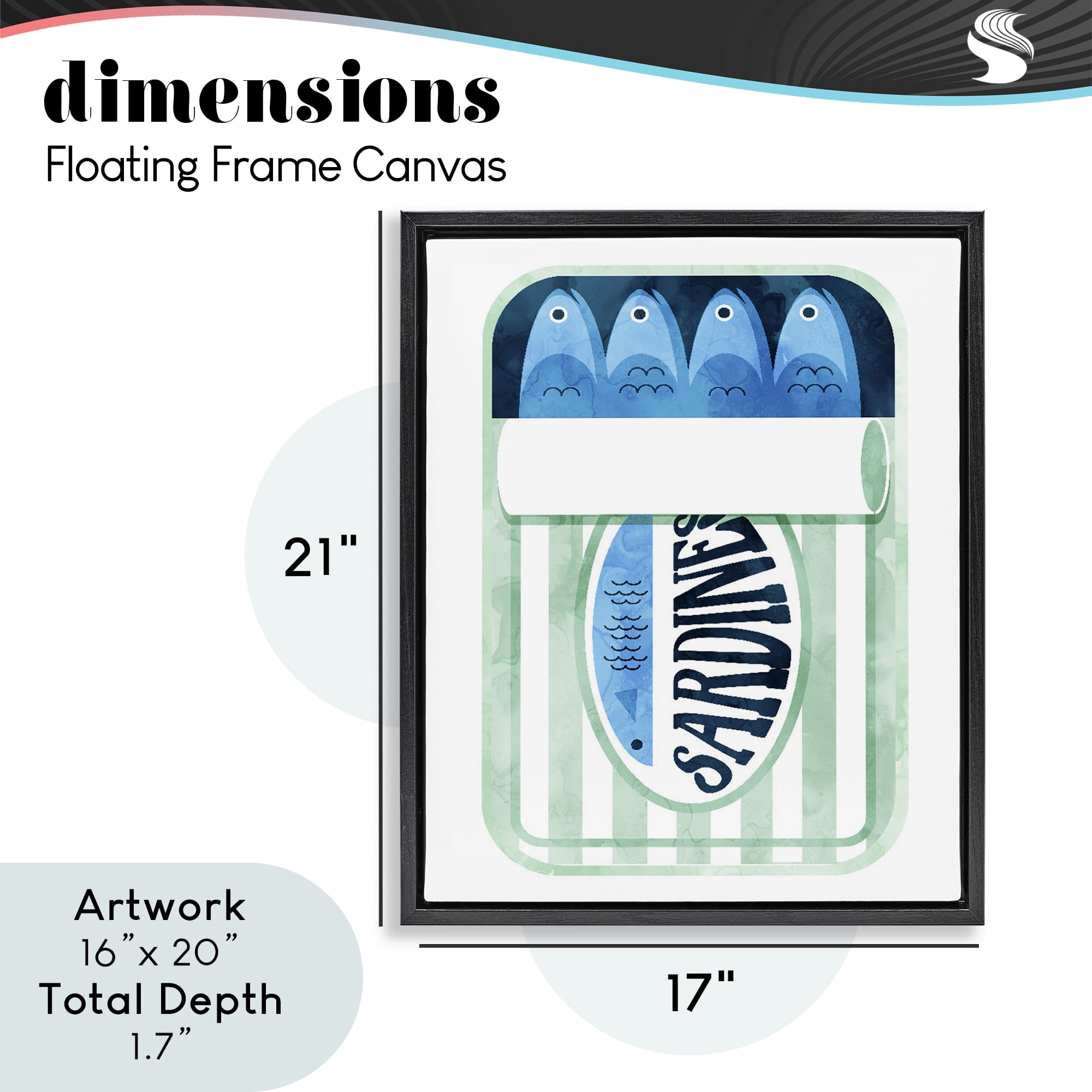 Green Stripe Sardine Tin Black Framed Floater Canvas Wall Art, design by Daphne Polselli