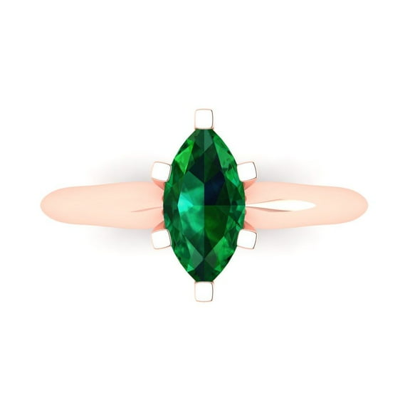 Clara Pucci 14K Rose Gold 1ct Emerald Solitaire Ring for Women