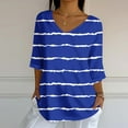 thumbnail image 2 of Ltctricy Women's 3/4 Length Sleeve Tops Summer Fall Fashion V Neck Striped Tunic T Shirts Casual Loose Tee Blouses(Blue,Large), 2 of 5