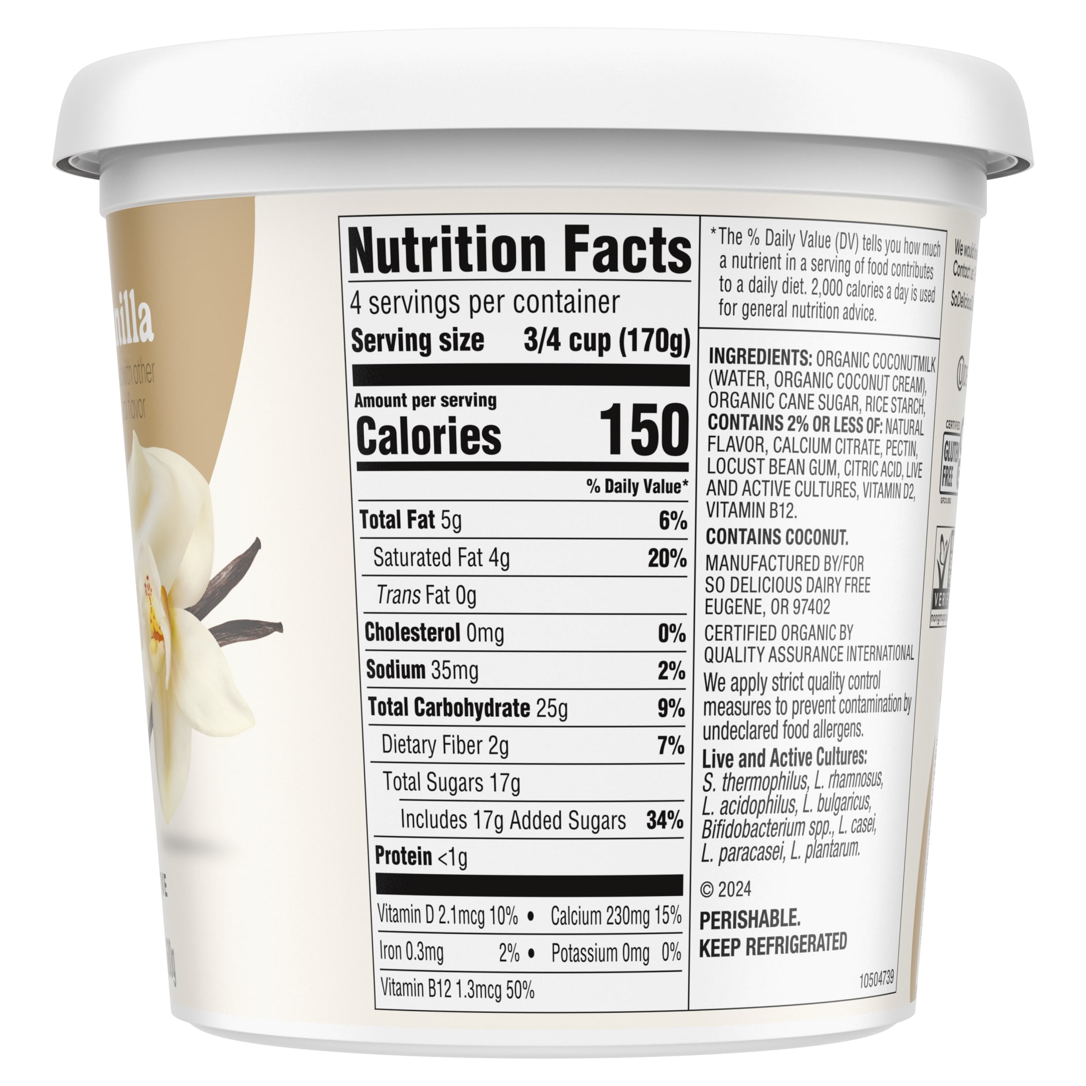So Delicious Vegan, Dairy Free Vanilla Coconut Yogurt Alternative, 24 oz Container