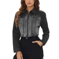 thumbnail image 1 of Chaqueta de mezclilla INSPIRE CHIC para mujeres, casual, con cierre de cremallera, estilo cropped, chaquetas de mezclilla lavadas, negra, XS, 1 of 6