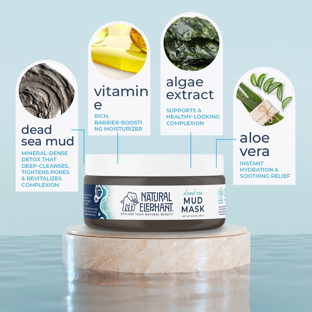 Natural Elephant Dead Sea Mud Mask 40oz (Pack of 4 9.9oz Jars)