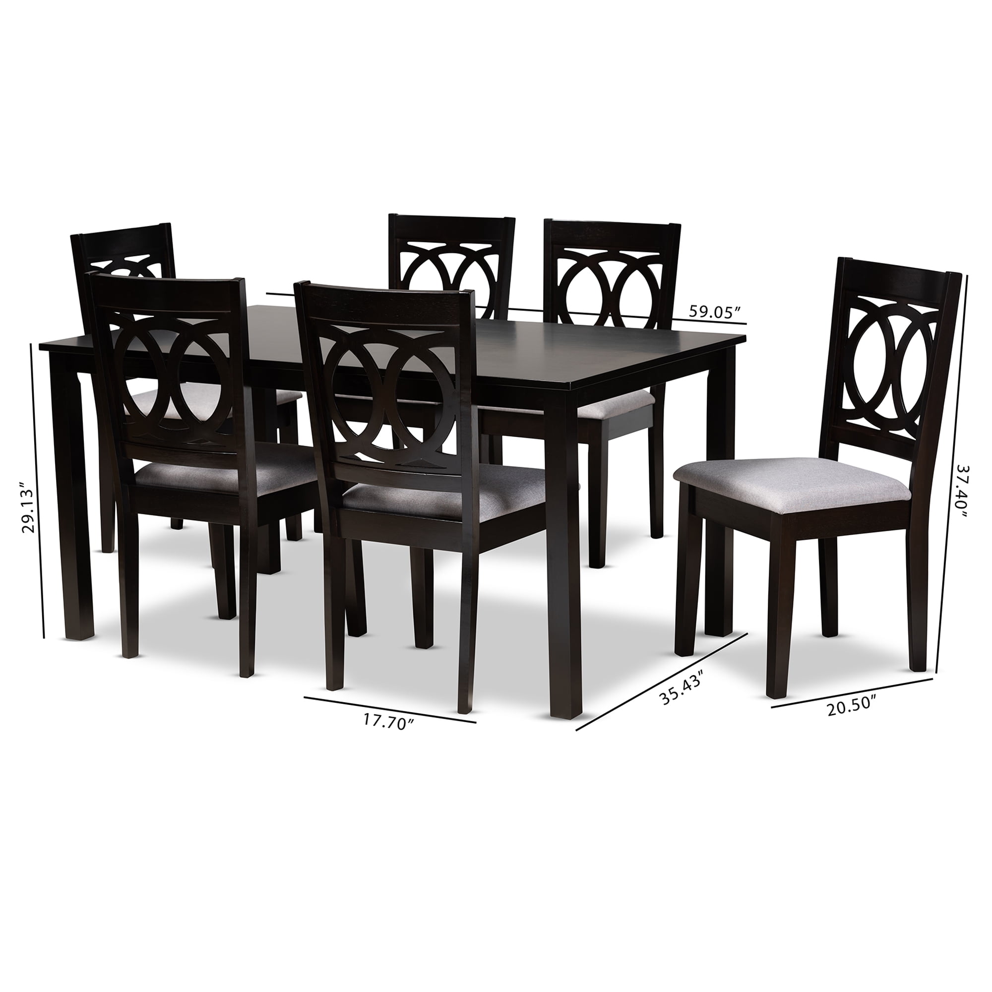 Baxton Studio Lenoir Modern and Contemporary Grey Fabric Upholstered Espresso Brown Finished Wood 7-Piece Dining Set