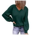 thumbnail image 1 of Gibobby Suéteres para mujer, Suéter con cuello en V para mujer, estilo coreano, a rayas, de punto ajustado(Verde,CH), 1 of 5