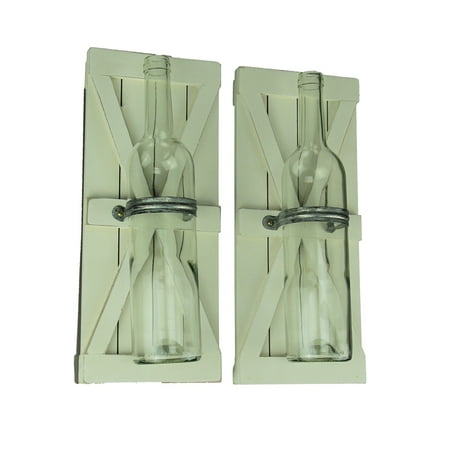 White Wood Barn Door Glass Bottle Wall Vase Set Of 2 Walmart Com