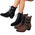 thumbnail image 4 of EliteGoogv Womens Leopard Print Mid Calf Boots Lace Up Dial Strap Faux Suede Boots For Women Winter Comfortable Footwear US:9, 4 of 9
