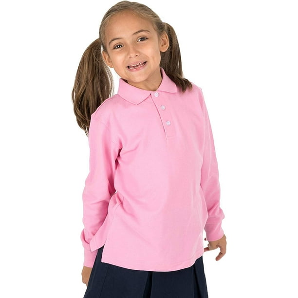 Leveret Leveret Kids & Toddler Boys Girls Long Sleeve 100 Cotton Polo Shirt Light Pink (Size