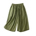 thumbnail image 2 of XuJwPNcy Cotton Linen Pants Women Drawstring Elastic Waist Capri Pants Casual Wide Leg Beach Capris with Pockets, 2 of 7