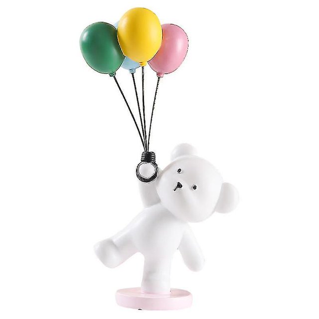 Adornos de estatua de oso con globo de dibujos animados, escultura de oso volador bonito para habitación de niños, sala de estar, decoración del hogar, adornos de escritorio para oficina