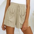 thumbnail image 3 of Abcnature Plus Size Shorts, Womens Athletic Shorts, Womens Drawstring Cotton And Linen Elastic Waist Pocket Solid Shorts, Comfy Beach Shorts, Yoga Pants, Cycling Sport Shorts Khaki S, 3 of 3