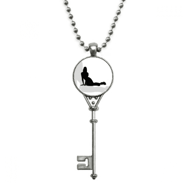 Caliente mujer hermosa lado silueta Colgante Collar Vintage Llavero Plata Joyas Unbranded M
