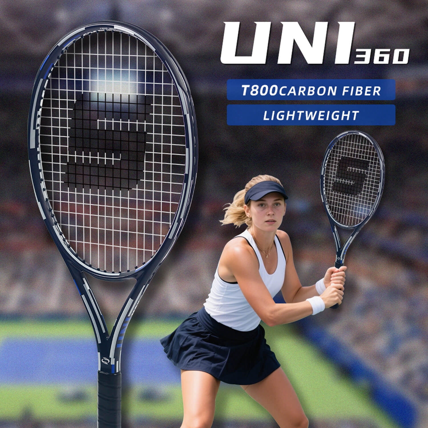 SALYWEE UNI360 Power Tennis Racquet, T800 Full Carbon Fiber Adult Recreational Tennis Racket, Lightweight 280g Unstrung, 105 sq.in., 16x19 String Pattern, Professional One-Piece Molding, Men & Women