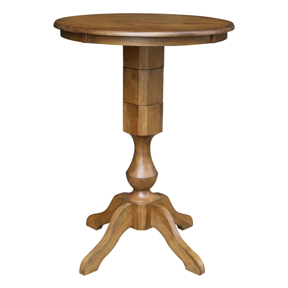 30" Round Pedestal Bar Height Table Pecan