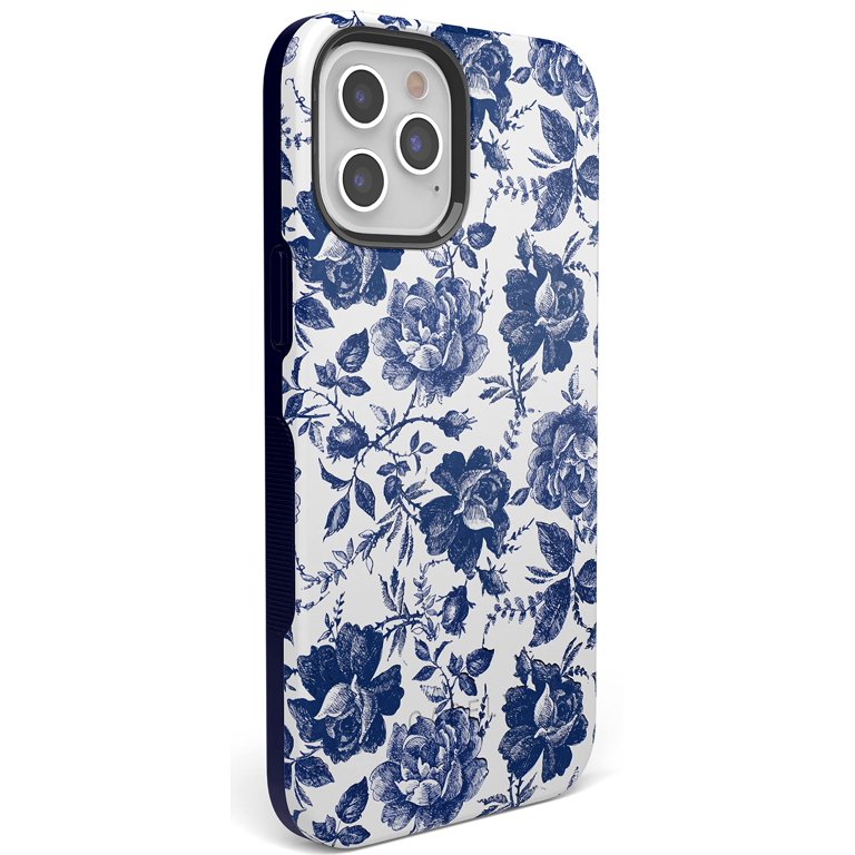 Casely iPhone 12 12 Pro Phone Case Compatible with MagSafe Rose to Fame Blue White Rose Floral Case