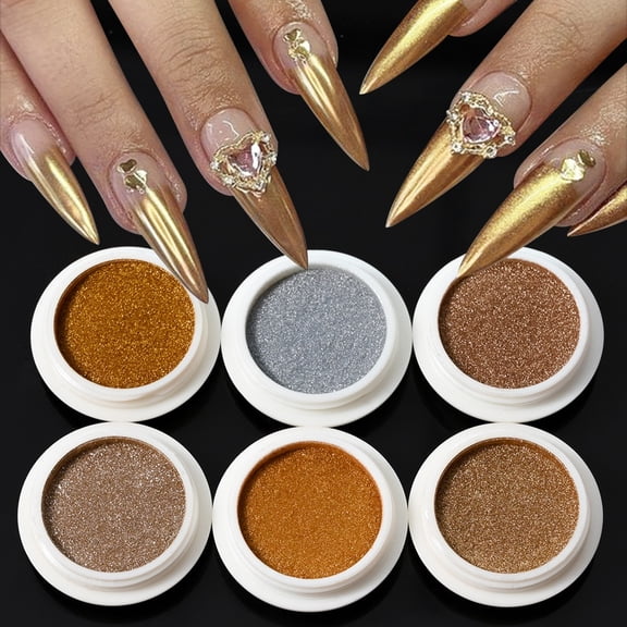 6 Colors Gold Mirror Powder Set Ultra-Fine Nail Glitter Chrome Pigment