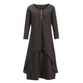 thumbnail image 4 of JUNWELL Robes d'Été Grande Taille pour Femmes à Manches Longues en Coton et Lin Décontractées Amples Unies Irrégulières Robe Maxi pour Femmes, 4 of 7