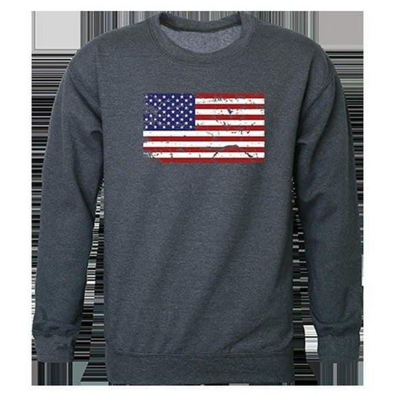 US Flag 2 Graphic Crewneck Sweatshirt, Heather Charcoal - Medium