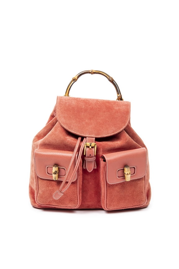 Pre-Owned Gucci Red Large Bamboo Backpack Backpack Suede Leather