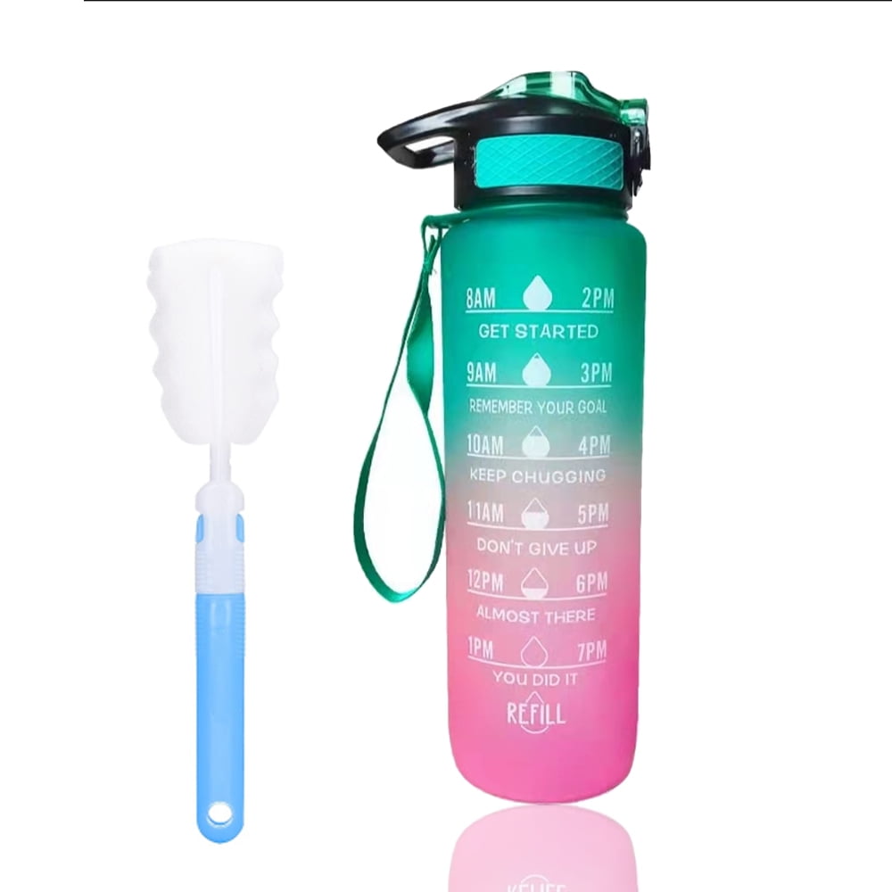 1 Liter Water Bottle With Time Scale fitness Outdoor Sports Water bottles  with straw Frosted Leakproof Motivational Sport Cups