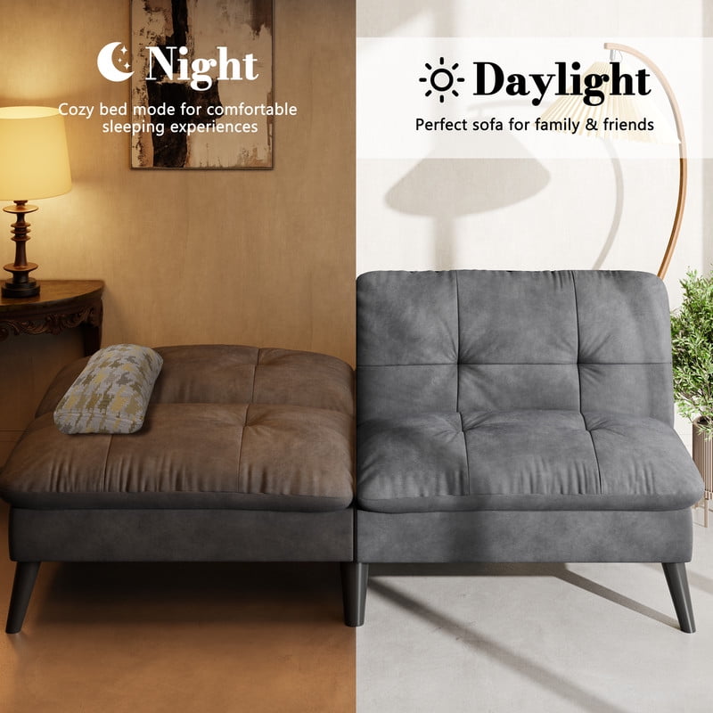 Walsunny 60” 3 in 1 Convertible Sofa Bed, Foldable Sleeper Futon Couch Bed with 3-Angle Adjustment, Soft Dutch Velvet Loveseat Couch for Small Space, Suitable for Relax, Dark Grey