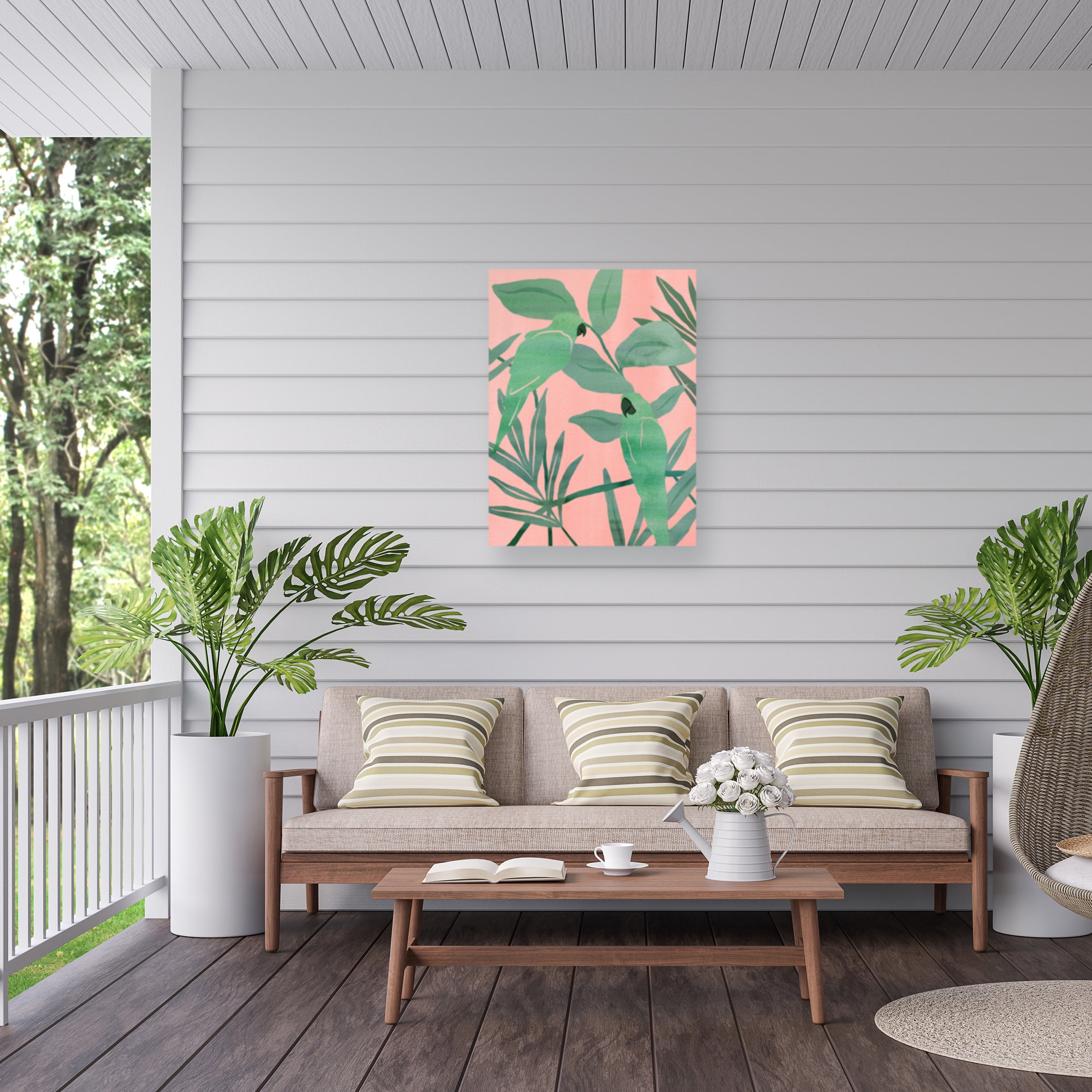 Melissa Wang 'Pink and Green Birds of Paradise I' Outdoor Canvas 24x16