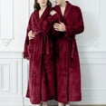 thumbnail image 2 of Long Robes for Women Mens Soft Plush Bath Robe Warm Bathrobes Comfy Full-length Nightgown Pajamas Sleepwear Housecoat Women Red L, 2 of 6