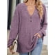 thumbnail image 4 of Camisa Henley de Larga para Mujer, Cuello en V, Suéteres Casuales Elegantes, Ropa de Moda para Otoño. Rojo Púrpura S, 4 of 10