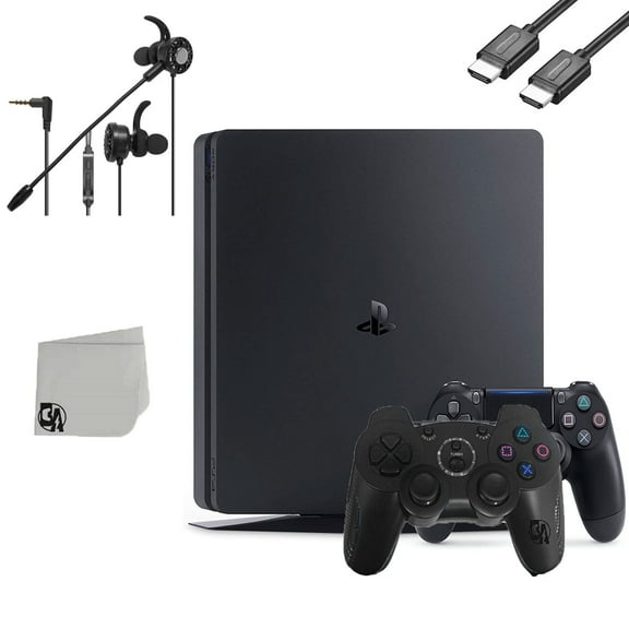 Pre-Owned Sony PlayStation 4 Slim 500GB Black Gaming Console With 2 Controller T5 Earbuds With Microphone BOLT AXTION Bundle ( )