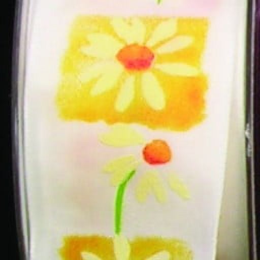 The Ribbon People White and Yellow Gerbera Daisies Wired Craft Ribbon 1.5" x 27 Yards