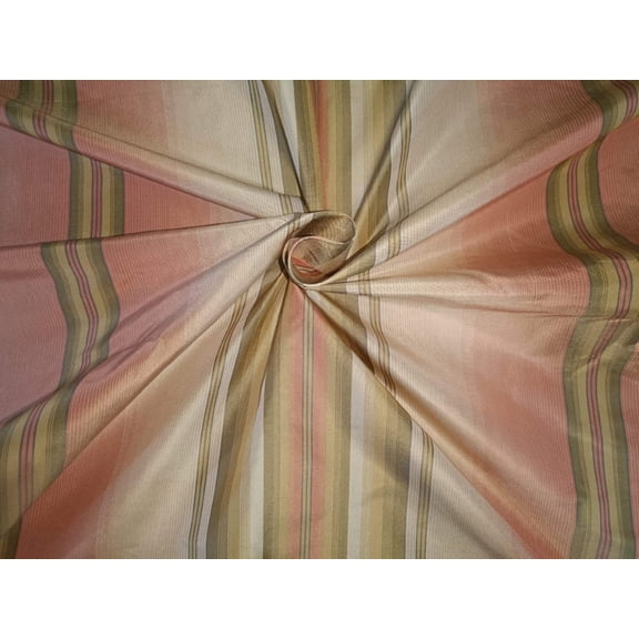 100 % SILK TAFFETA PINK AND GREEN COLOUR STRIPE 56" wide [TAFS86]