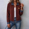 thumbnail image 5 of Edvintorg Women's Coats Color Block Long Sleeve Lightweight Jacket Fall Collared Zip up Outerwear with Pocket Plus Size Trendy Womens Clothes Wine S-3XL, 5 of 6