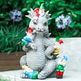 thumbnail image 3 of Estatuas de gnomo de dragón para decoración al aire libre, juego de dinosaurios de 13 pulgadas con estatua de jardín de gnomos, estatua al aire libre para decoración de césped para todas las, 3 of 5