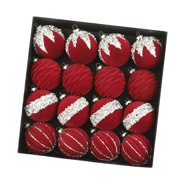 16 piezas de adornos navideños de terciopelo para colgar decorativos de Navidad Rojo