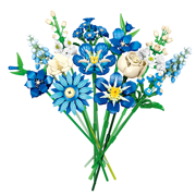 Blue Flower Bouquet Building Set , 766 PCS DIY Botanical Floral Kit with Adjustable Stems , Artificial Flower Decor Gift for Women, Home Office Vase Display